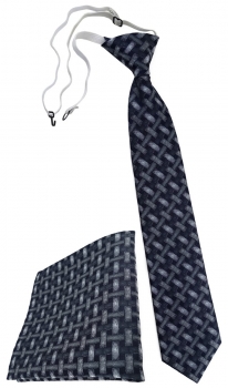 TigerTie Sicherheits Krawatte + Einstecktuch grau schwarz - Motiv Flechtmuster