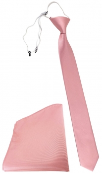 TigerTie Sicherheits Krawatte + Einstecktuch in rosa altrosa einfarbig Rips