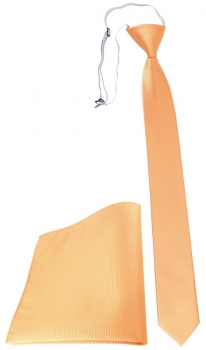 TigerTie Sicherheits Krawatte + Einstecktuch in lachs orange einfarbig Rips