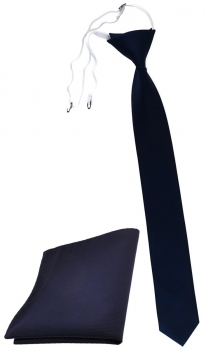 TigerTie Sicherheits Krawatte + Einstecktuch in blau dunkelblau einfarbig Rips