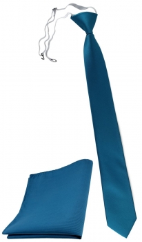 TigerTie Sicherheits Krawatte + Einstecktuch in türkis türkisblau einfarbig Rips
