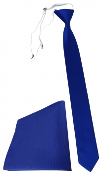 TigerTie Sicherheits Krawatte + Einstecktuch in royal blau einfarbig Uni Rips
