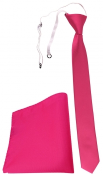 TigerTie Sicherheits Krawatte + Einstecktuch pink leuchtpink einfarbig Uni Rips