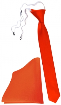 XXL TigerTie Sicherheits Krawatte + Einstecktuch in orange leuchtorange Uni Rips