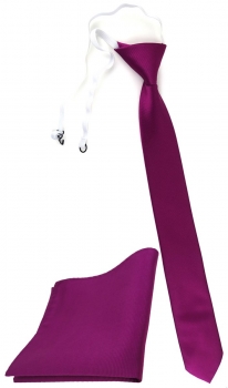 XXL TigerTie Sicherheits Krawatte + Einstecktuch in magenta fuchsia Uni Rips