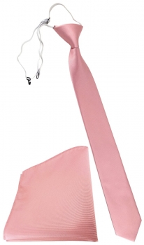 XXL TigerTie Sicherheits Krawatte + Einstecktuch in rosa altrosa Uni Rips