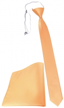 XXL TigerTie Sicherheits Krawatte + Einstecktuch lachs orange einfarbig Uni Rips