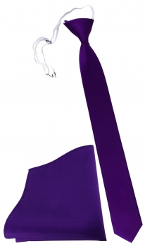 XXL TigerTie Sicherheits Krawatte + Einstecktuch lila violett einfarbig Uni Rips