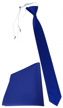 XXL TigerTie Sicherheits Krawatte + Einstecktuch royal blau einfarbig Uni Rips