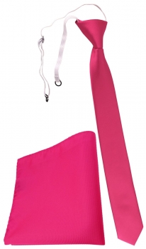 XXL TigerTie Sicherheits Krawatte + Einstecktuch pink knallpink einfarbig Rips