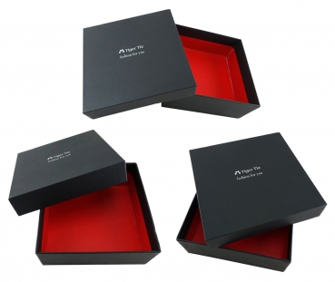 TigerTie - 3 Stk. Geschenkbox - Aufbewahrungsbox in schwarz, innen rot