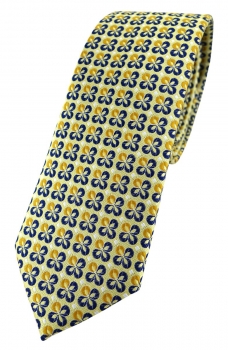 schmale TigerTie Designer Krawatte in gelbgold silber marine gemustert