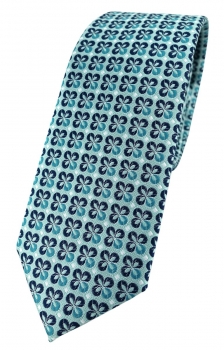 schmale TigerTie Designer Krawatte in türkis mint silber marine gemustert