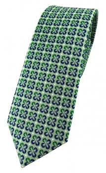 schmale TigerTie Designer Krawatte in grün silber marine gemustert