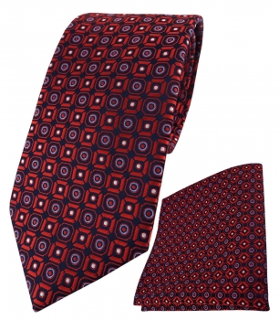 TigerTie Krawatte + Einstecktuch in rot blau silber schwarz gemustert