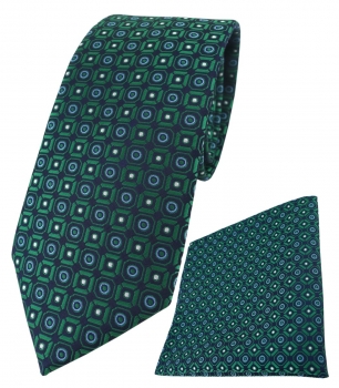 TigerTie Krawatte + Einstecktuch in grün blau silber schwarz gemustert