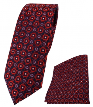 schmale TigerTie Krawatte + Einstecktuch in rot blau silber schwarz gemustert