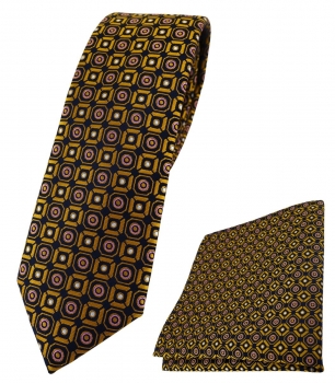 schmale TigerTie Krawatte + Einstecktuch in gold rosa silber schwarz gemustert