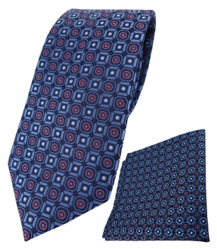 XXL TigerTie Krawatte + Einstecktuch in marine blau silber rot schwarz gemustert