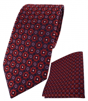 XXL TigerTie Krawatte + Einstecktuch in rot blau silber schwarz gemustert