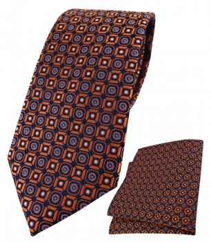 XXL TigerTie Krawatte + Einstecktuch in orange blau  silber schwarz gemustert