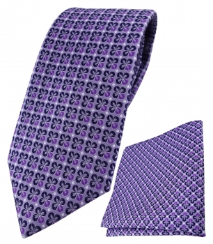 TigerTie Krawatte + Einstecktuch in lila silber schwarz gemustert