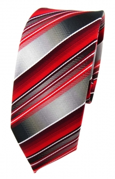 schmale TigerTie Designer Seidenkrawatte in rot verkehrsrot grau weiß gestreift