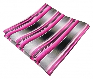 TigerTie Designer Seideneinstecktuch in rosa pink magenta grau silber gestreift