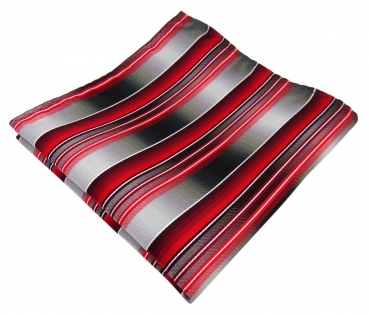 TigerTie Designer Seideneinstecktuch rot verkehrsrot grau silber weiß gestreift
