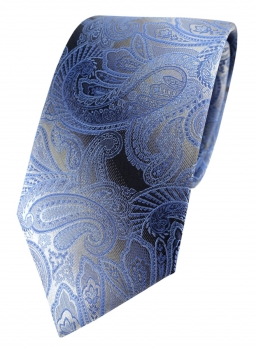 TigerTie Designer Seidenkrawatte in blau hellblau grau silber Paisley gemustert