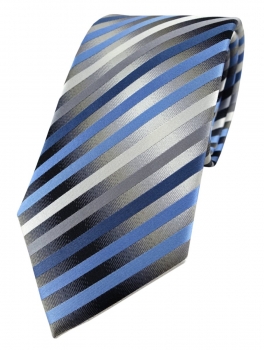 TigerTie Designer Seidenkrawatte in blau anthrazit grau silber gestreift