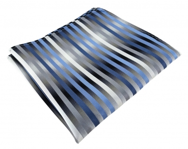 TigerTie Designer Seideneinstecktuch in blau anthrazit grau silber gestreift