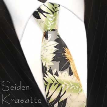 MEXX Krawatte Grün Braun mit Blättermotiv, Seide