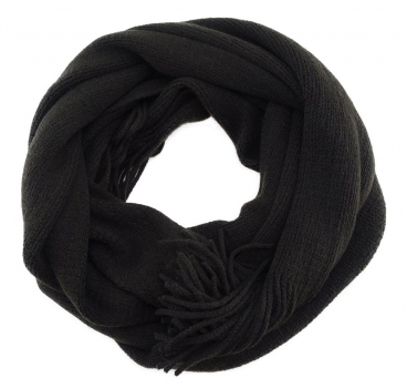 schöner Schal in schwarzbraun Uni mit Fransen - Winterschal Größe 30 x 180 cm
