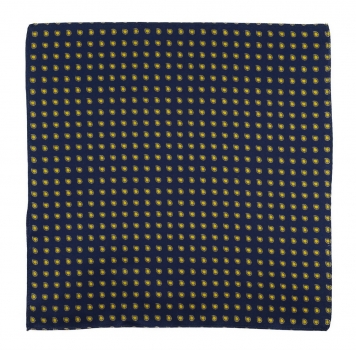 TigerTie Designer Seideneinstecktuch in dunkelblau gelb silber Paisley gemustert