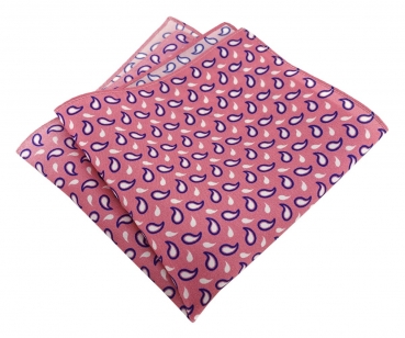 TigerTie Designer Seideneinstecktuch in rosa weissgrau blau Paisley gemustert