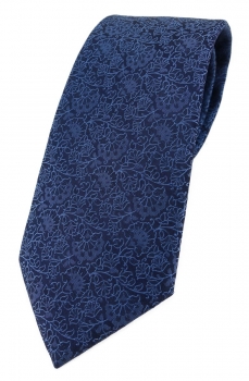 TigerTie Designer Krawatte in blau marine dunkelblau florales Muster
