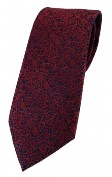 TigerTie Designer Krawatte in rot weinrot dunkelrot schwarz florales Muster