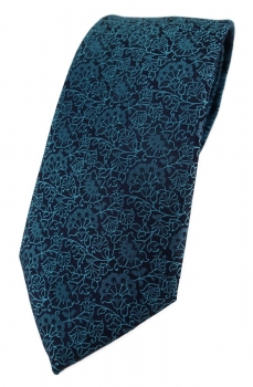 TigerTie Designer Krawatte in petrol schwarz florales Muster