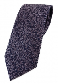 TigerTie Designer Krawatte in rosa flieder schwarz florales Muster