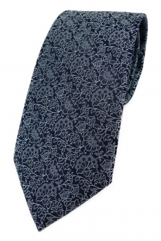TigerTie Designer Krawatte silbergrau feiner grünstich schwarz florales Muster