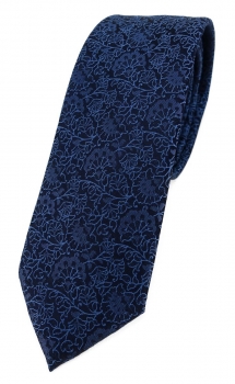 TigerTie - schmale Designer Krawatte in blau marine dunkelblau florales Muster