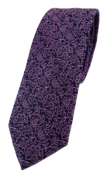 TigerTie - schmale Designer Krawatte in rosa violett schwarz florales Muster