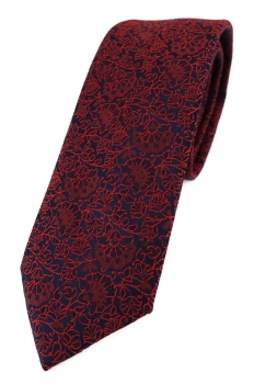 TigerTie - schmale Designer Krawatte in rot weinrot schwarz florales Muster