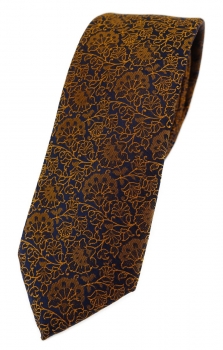 TigerTie - schmale Designer Krawatte in kupfer schwarz florales Muster