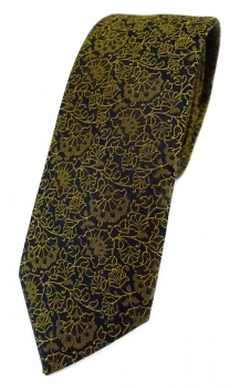 TigerTie - schmale Designer Krawatte in gelbgold schwarz florales Muster