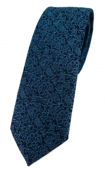 TigerTie - schmale Designer Krawatte in petrol schwarz florales Muster