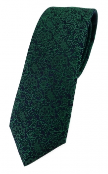 TigerTie - schmale Designer Krawatte in grün schwarz florales Muster