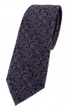 TigerTie - schmale Designer Krawatte in rosa flieder schwarz florales Muster
