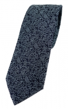 TigerTie - schmale Krawatte silbergrau feiner grünstich schwarz florales Muster